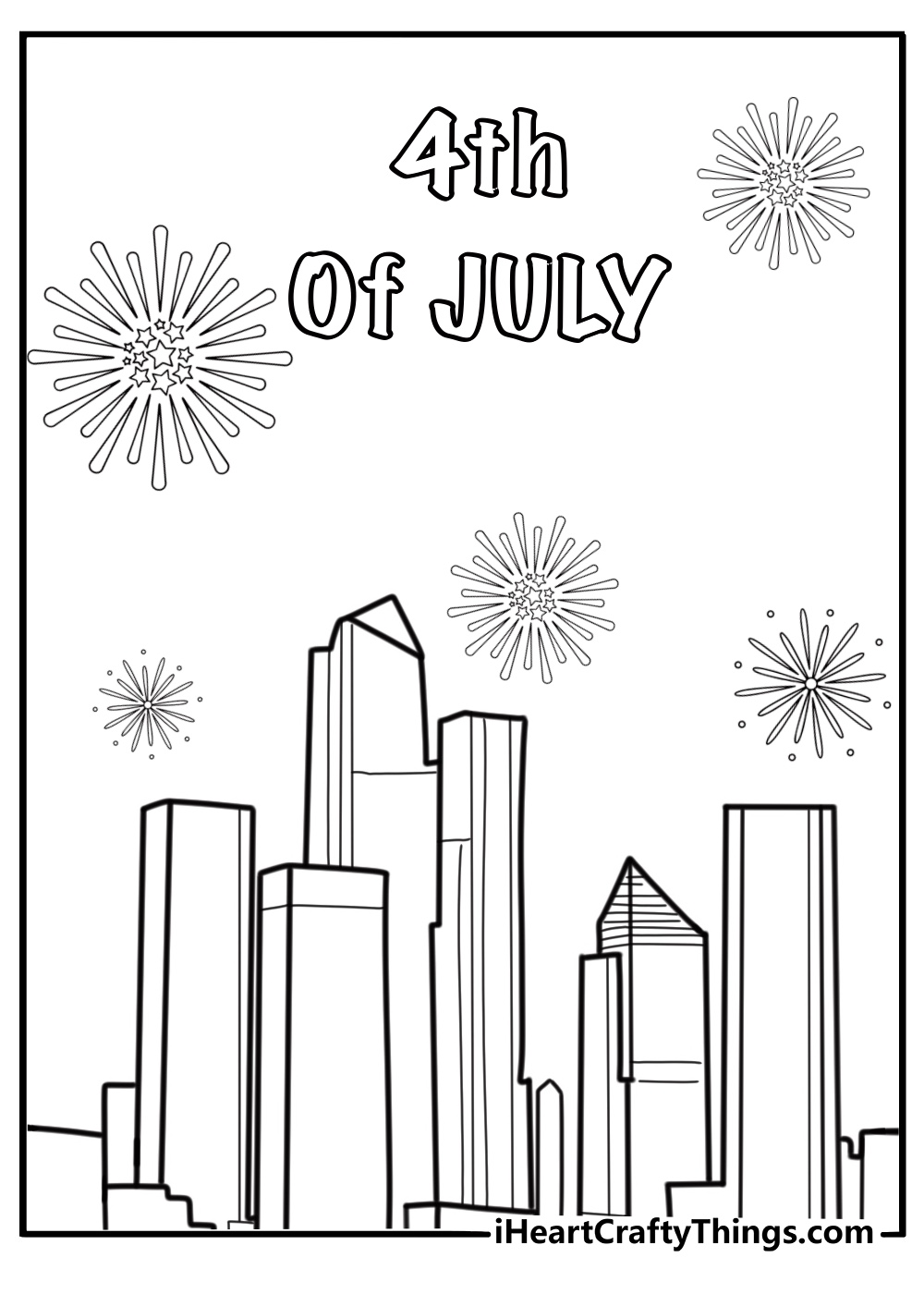 Fourth of July fireworks in the night sky coloring page